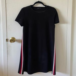 Stradivarius Black Mini Dress with Red and White Side Panels